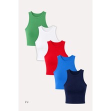 Özkan Underwear 5'li Kadın Pamuklu Likralı Ribana Fitilli Crop Atlet Tişört | 27120