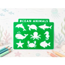Ada Goods Montessori Deniz Canlıları Eğitici Çizim Şablonu (20X15 Cm) - Çocuklar Için Okyanus Hayvanları Stencil Cetveli