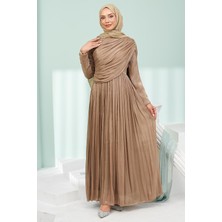 İmaj Butik Vizon Önü Büzgülü Yaka Taşlı Abiye