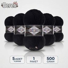 Alize Süperlana Midi - 60 Siyah - 5'li Paket - 100GR/170M - El Örgü Ipi - Atkı Hırka Yelek Kazak Şal Ipi
