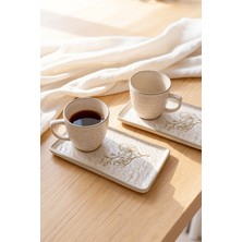 Keramika Taupe Bloom Doğaltaş Kahve Sunum Seti 4 Parça 2 Kişilik 22519-20