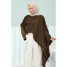 İmaj Butik Kahverengi Asimetrik Kesim Pelerin
