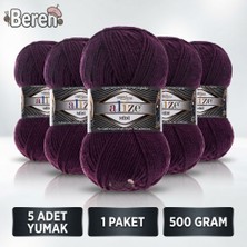 Alize Süperlana Midi - 111 Mürdüm - 5'li Paket - 100GR/170M - El Örgü Ipi - Atkı Hırka Yelek Kazak Şal Ipi