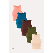 Özkan Underwear 5'li Kadın Pamuklu Likralı Ribana Fitilli Crop Atlet Tişört | 27120