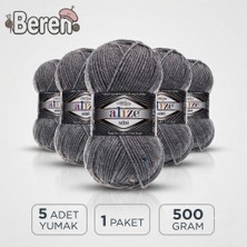 Alize Süperlana Midi - 21 Gri - 5'li Paket - 100GR/170M - El Örgü Ipi - Atkı Hırka Yelek Kazak Şal Ipi