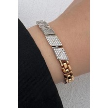 Leo'Stone Kararmaz Renk Atmaz Xuping Rose Gold Üçgen Geometrik Zirkon Taşlı Kadın Çelik Bileklik