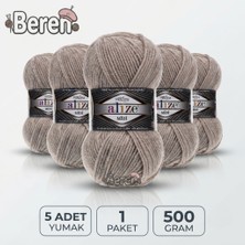 Alize Süperlana Midi - 152 Bej Melanj - 5'li Paket - 100GR/170M - El Örgü Ipi - Atkı Hırka Yelek Kazak Şal Ipi