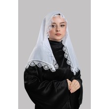 Giverny Beyaz Namaz Başörtüsü Eşarp Kesik Elyaf Güpürlü 202211_42