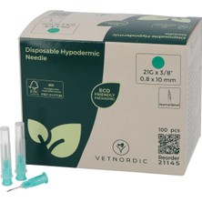 Vetnordic Enjektör Iğnesi (21G x 3/8)  0,8X10 mm  (100 Adet) Yeşil