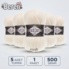 Alize Süperlana Midi - 62 Krem - 5'li Paket - 100GR/170M - El Örgü Ipi - Atkı Hırka Yelek Kazak Şal Ipi