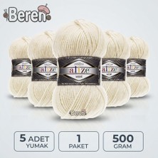 Alize Süperlana Midi - 599 Fil Dişi - 5'li Paket - 100GR/170M - El Örgü Ipi - Atkı Hırka Yelek Kazak Şal Ipi