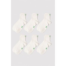 Mavi 6 Çift Unisex Beyaz Soket Çorap – Logo Detaylı
