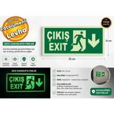 Ergündoğdu F-3 Dekota Fotolümenli 12X25 cm Çıkış Exıt Yön Levhası Aşağı Yön Ikaz Levhası