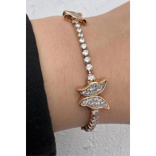 Leo'Stone Xuping Rose Gold Zirkon Taşlı Kelebek Figürlü Tennis Kadın Çelik Bileklik