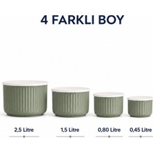 Ezupack 4'lü Yuvarlak Saklama Kabı Seti Çizgili Bej | 2.5l 1.5l 0.80L 0.45L | Mikrodalga ve Dondurucu Uyumlu