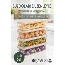 Ezupack 4x1,3 Lt. Buzdolabı Düzenleyici Buzluk Saklama Kabı Mikrodalga Difrize Uygun Organizer Ekru