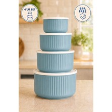 Ezupack 4'lü Yuvarlak Saklama Kabı Seti Çizgili Bej | 2.5l 1.5l 0.80L 0.45L | Mikrodalga ve Dondurucu Uyumlu