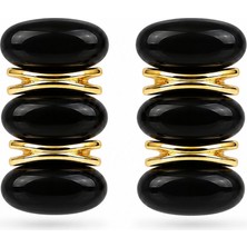 Serelya Siyah Vintage Model Gold Renk Kadın Küpe