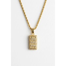 Leo'Stone 60 cm Gold Plaka Kolye Fine Gold Yazılı Zincir Kadın Çelik Kolye