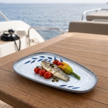 Happy Chef Selva Blu 3'lü Trapezoid Tabak Seti, 27X15 cm - H.2 cm , Thermoset Melamin
