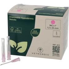 Vetnordic Enjektör Iğnesi (18G x 1½)  1,2X40 mm  (100 Adet) Pembe