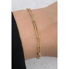 Leo'Stone Kararmaz Renk Atmaz cm Jewelry Gold Renk Ataç Zincir Minimal Kadın Çelik Bileklik