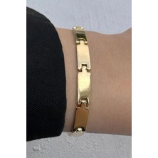 Leo'Stone Kararmaz Renk Atmaz 14K Gold Dikdörtgen Link Minimal Plaka Tasarım Kadın Çelik Bileklik