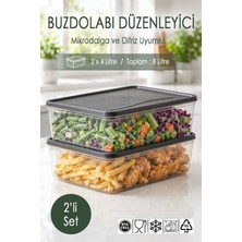 Ezupack 2x4 Lt. Buzdolabı Düzenleyici Buzluk Saklama Kabı Mikrodalga Difrize Uygun Organizer Antrasit