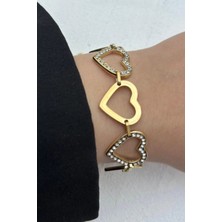Leo'Stone #bileklik Gold Zirkon Taşlı Çelik Bileklik Kalp Tasarım Model