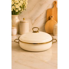 Pr Home Krem Derin Bombeli Emaye Karnıyarık Pilav Tenceresi 26 cm