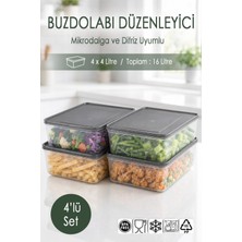 Ezupack 4x4 Lt. Buzdolabı Düzenleyici Buzluk Saklama Kabı Mikrodalga Difrize Uygun Organizer Antrasit