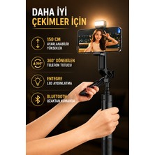 CoverZone 150 cm Selfie Çubuğu Tripod, LED Işıklı, Bluetooth Uzaktan Kumandalı, 360° Dönebilen Telefon Tutucu, Katlanabilir Hafif Vlog, Canlı Yayın, Seyahat ve Selfie Çekim Standı | Neepho NP-L2S