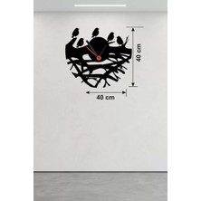 Mey Ithalat® Dallarda Kuşlar Tasarım Ahşap Duvar Saati - 40X40 cm Dekoratif Saat
