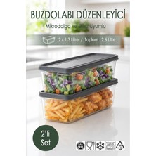 Ezupack 2x1,3 Lt. Buzdolabı Düzenleyici Buzluk Saklama Kabı Mikrodalga Difrize Uygun Organizer Antrasit