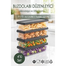 Ezupack 4x1,3 Lt. Buzdolabı Düzenleyici Buzluk Saklama Kabı Mikrodalga Difrize Uygun Organizer Antrasit