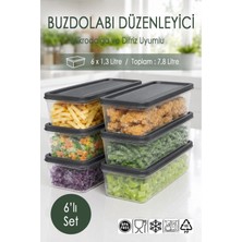Ezupack 6x1,3 Lt. Buzdolabı Düzenleyici Buzluk Saklama Kabı Mikrodalga Difrize Uygun Organizer Antrasit