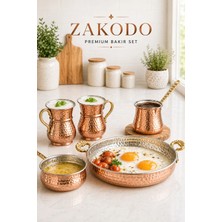 Zakodo Bakır Kahvaltı Mutfak Seti - 5 Parça El Dövme(Sahan Tava-Cezve-Sosluk-Ayran Bardakları)