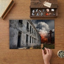 Harap Yanan Eski Yapı Tasarımı 240 Parça Ahşap Puzzle Ahşap Kutuda  MP08035
