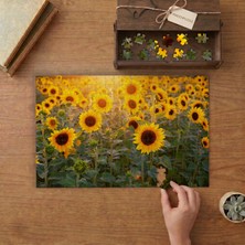 Ayçiçeği Tarlası - Günbatımı - Ayçiçekleri Tasarımı 240 Parça Ahşap Puzzle Ahşap Kutuda  MP02018