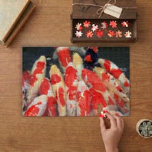 Kırmızı Benekli Balıklar Tasarımı 240 Parça Ahşap Puzzle Ahşap Kutuda  MP03278