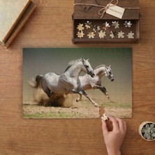 Koşan Beyaz Atlar - Horses Tasarımı 240 Parça Ahşap Puzzle Ahşap Kutuda  MP04252