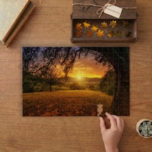 Ağaç - Günbatımı - Doğa Manzarası Tasarımı 240 Parça Ahşap Puzzle Ahşap Kutuda  MP05149