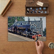 Siyah Lokomotif - Tren  Tasarımı 240 Parça Ahşap Puzzle Ahşap Kutuda  MP06057