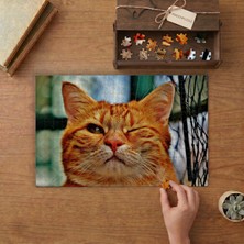 Göz Kırpan Sarı Kedi Tasarımı 240 Parça Ahşap Puzzle Ahşap Kutuda  MP08727