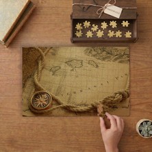 Eski Harita - Pusula - Halat Tasarımı 240 Parça Ahşap Puzzle Ahşap Kutuda  MP03409