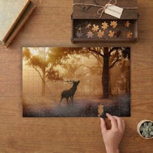 Mistik Orman Güneş Işıkları ve Geyik  Tasarımı 240 Parça Ahşap Puzzle Ahşap Kutuda  MP09550