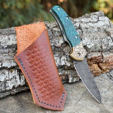 Köse Mehmet Katlanır Model  - Damascus Çelik - Stabilize Sap - 24CM
