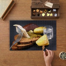 Balık- Turşu- Ekmek- Patates Tasarımı 240 Parça Ahşap Puzzle Ahşap Kutuda  MP00381