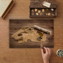 Eski Harita Mühürlü Mektup- Pusula Tasarımı 240 Parça Ahşap Puzzle Ahşap Kutuda  MP00307