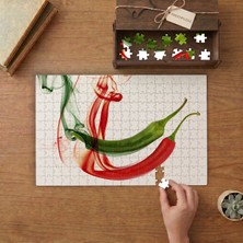 Kırmızı Yeşil Dumanlı Biberler Tasarımı 240 Parça Ahşap Puzzle Ahşap Kutuda  MP01888